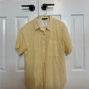 Lafayette 148 New York Yellow Striped Button Down Short Sleeve Shirt XL